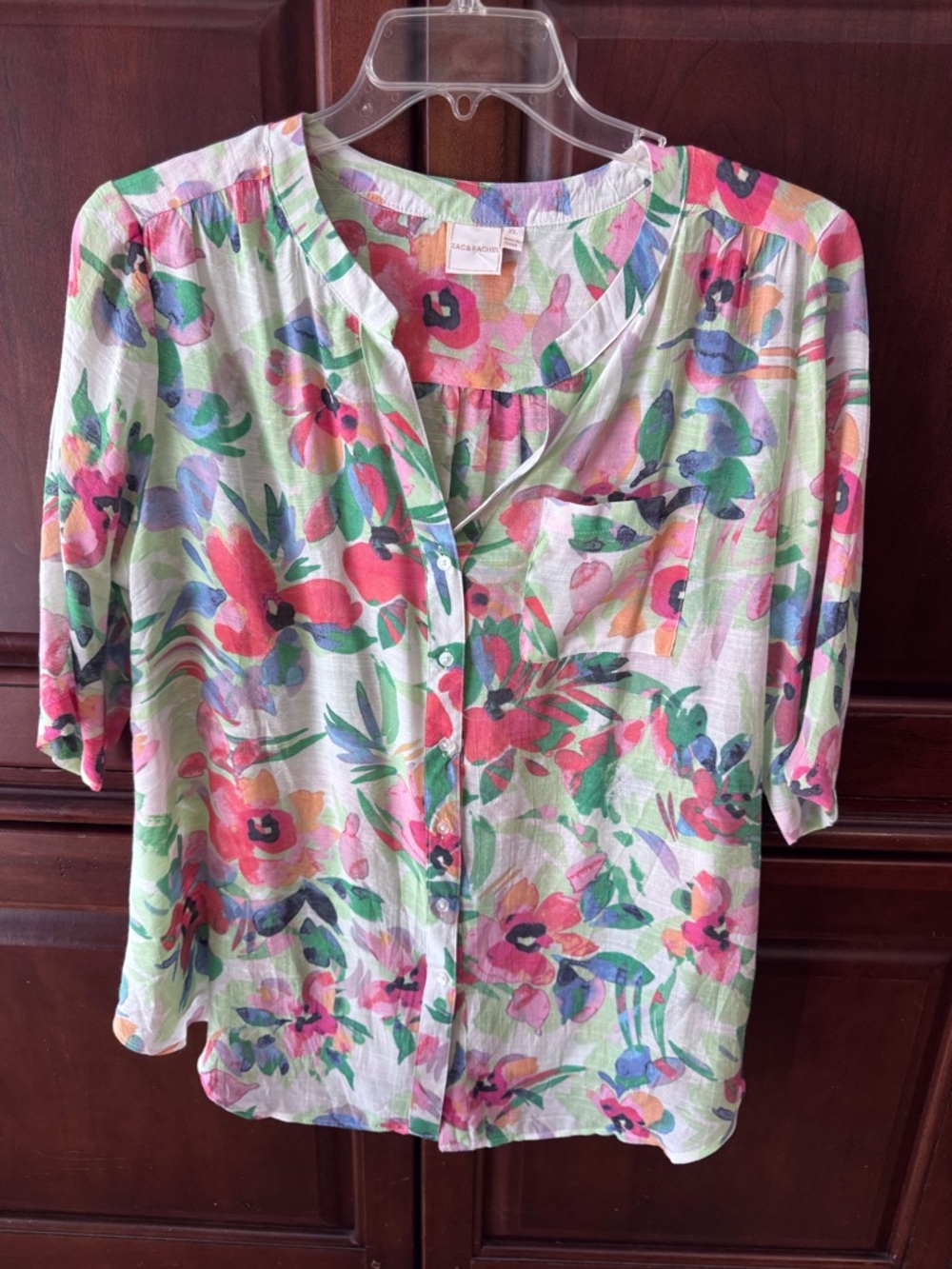 NWOT a floral, lightweight colorful top with 3/4 length sleeves in XL